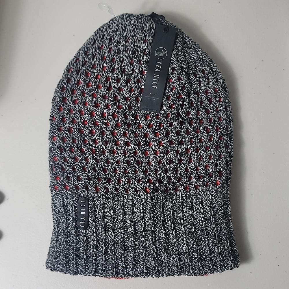Gray and Red Knit Beanie